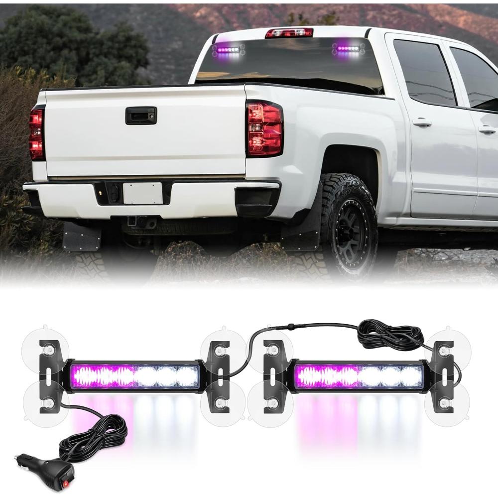 imageNilight 24LED Emergency Strobe Traffic Advisor Light Bar 2 in 1 Amber White Dash Warning Safety Flashing Lights FrontRear Windshield Construction Lights for Trucks Cars Plow Police VehiclesPurple White 12LED