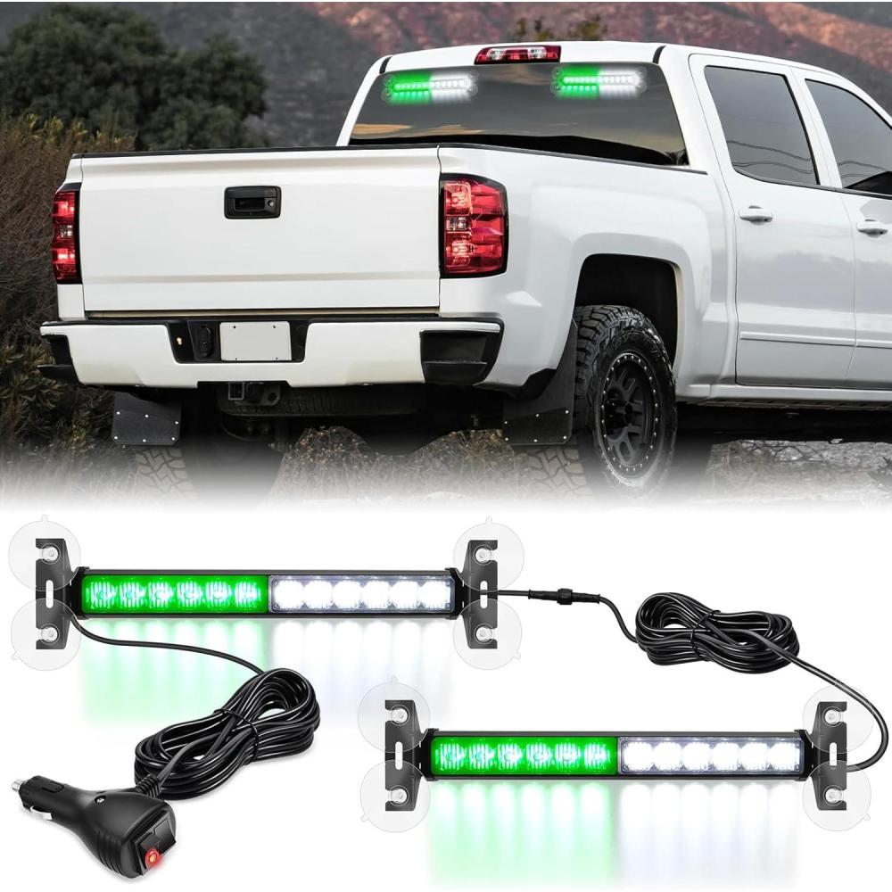 imageNilight 24LED Emergency Strobe Traffic Advisor Light Bar 2 in 1 Amber White Dash Warning Safety Flashing Lights FrontRear Windshield Construction Lights for Trucks Cars Plow Police VehiclesGreen White 24LED
