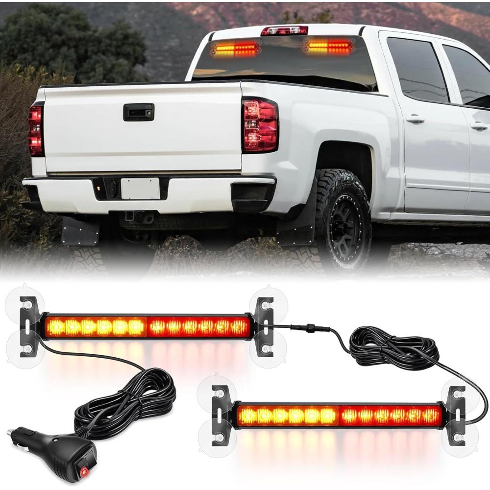 imageNilight 24LED Emergency Strobe Traffic Advisor Light Bar 2 in 1 Amber White Dash Warning Safety Flashing Lights FrontRear Windshield Construction Lights for Trucks Cars Plow Police VehiclesAmber Red 24LED