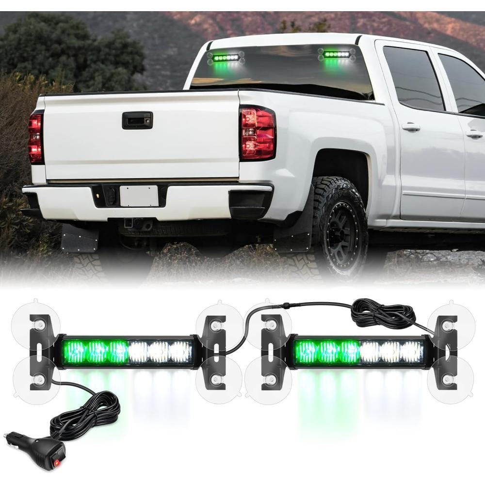 imageNilight 24LED Emergency Strobe Traffic Advisor Light Bar 2 in 1 Amber White Dash Warning Safety Flashing Lights FrontRear Windshield Construction Lights for Trucks Cars Plow Police VehiclesGreen White 12LED