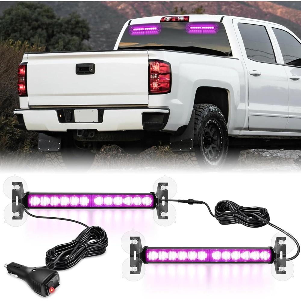 imageNilight 24LED Emergency Strobe Traffic Advisor Light Bar 2 in 1 Amber White Dash Warning Safety Flashing Lights FrontRear Windshield Construction Lights for Trucks Cars Plow Police VehiclesPurple 24LED