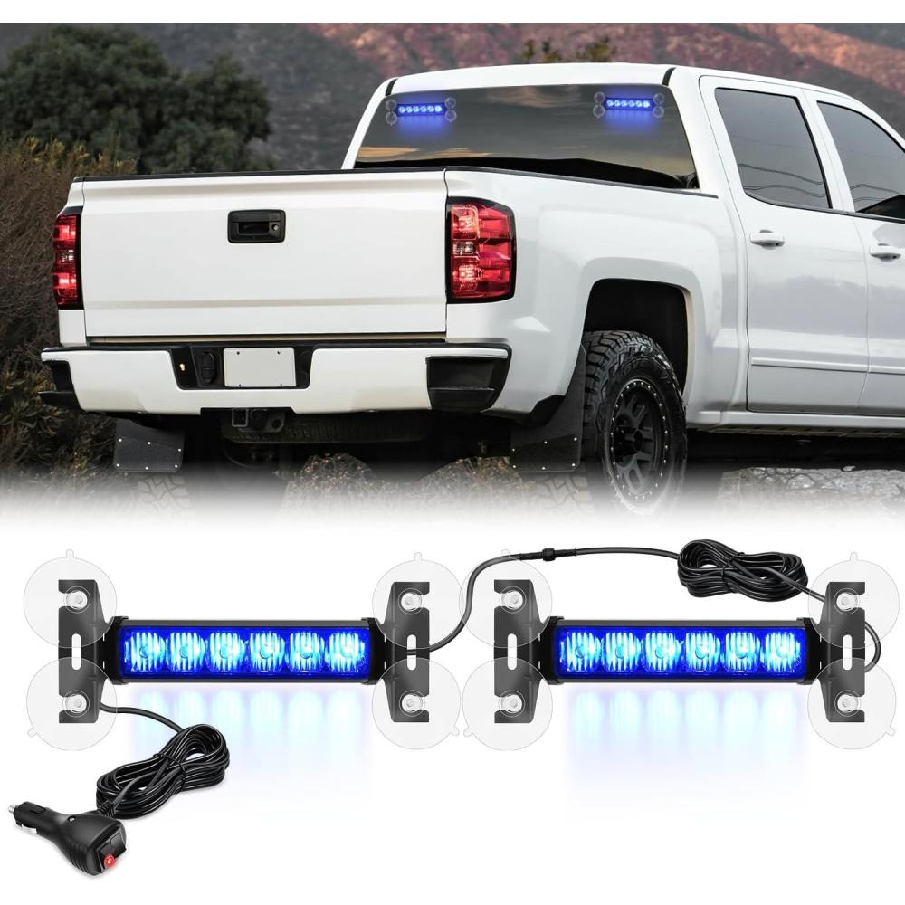 imageNilight 24LED Emergency Strobe Traffic Advisor Light Bar 2 in 1 Amber White Dash Warning Safety Flashing Lights FrontRear Windshield Construction Lights for Trucks Cars Plow Police VehiclesBlue 12LED