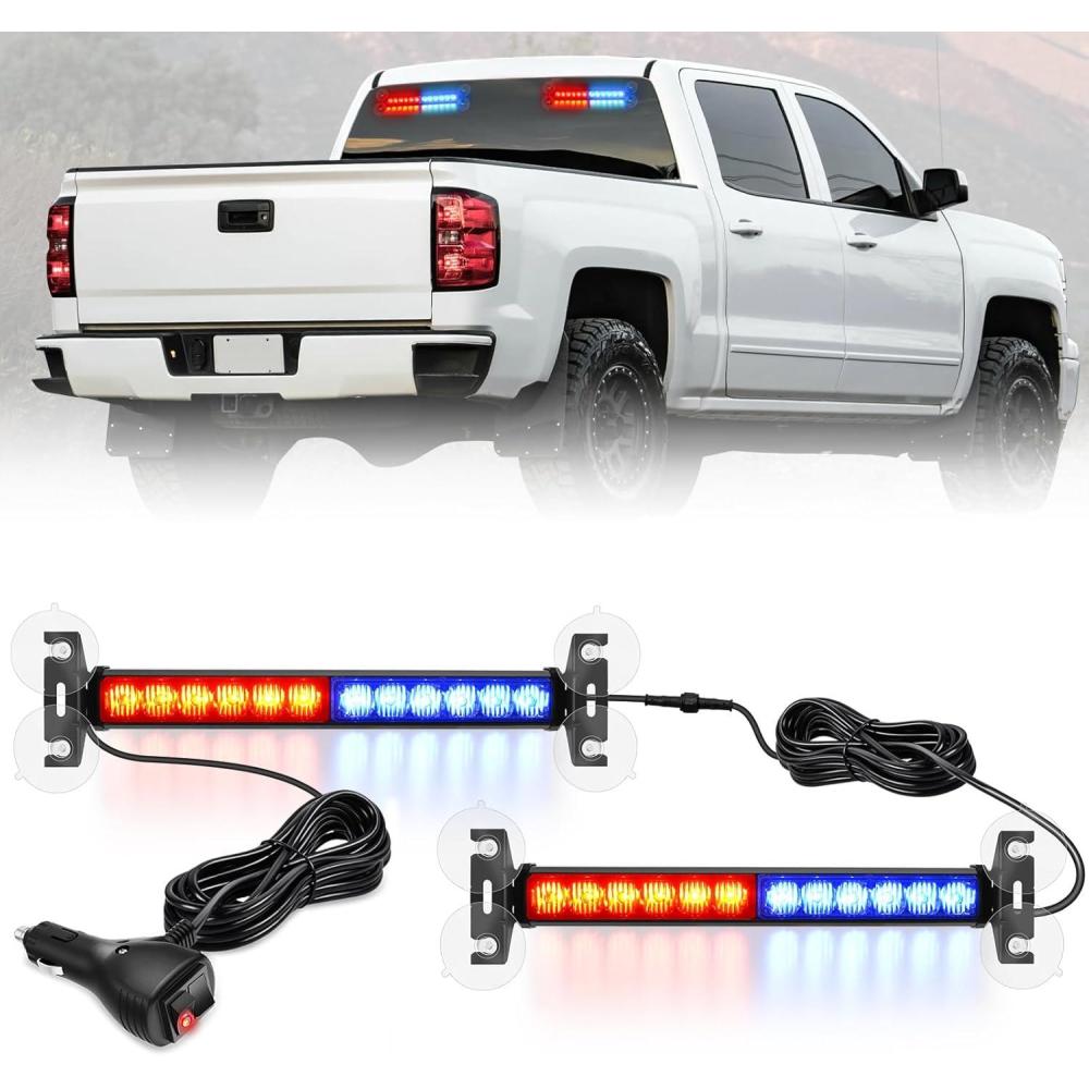 imageNilight 24LED Emergency Strobe Traffic Advisor Light Bar 2 in 1 Amber White Dash Warning Safety Flashing Lights FrontRear Windshield Construction Lights for Trucks Cars Plow Police VehiclesRed Blue 24LED