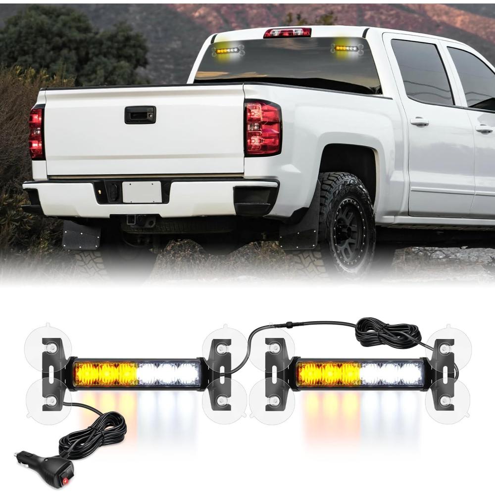 imageNilight 24LED Emergency Strobe Traffic Advisor Light Bar 2 in 1 Amber White Dash Warning Safety Flashing Lights FrontRear Windshield Construction Lights for Trucks Cars Plow Police VehiclesAmber White 12LED