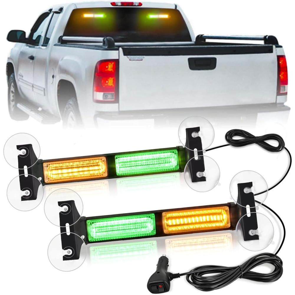 imageNilight 40LED Amber Green Emergency Strobe Traffic Advisor Light Bar with Suction Cups Dash Safety Warning Hazard Flashing Lights Interior FrontRear Windshield for Trucks Construction VehiclesAmber Green