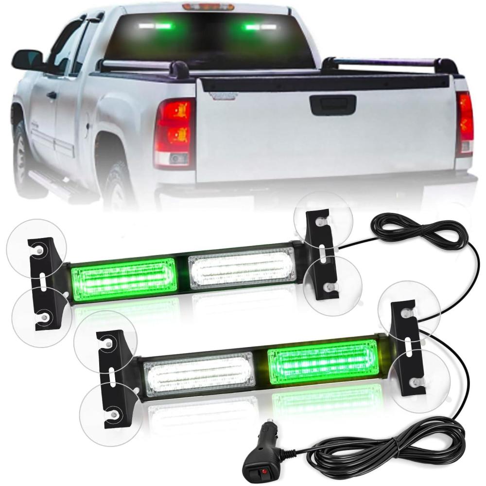 imageNilight 40LED Amber Green Emergency Strobe Traffic Advisor Light Bar with Suction Cups Dash Safety Warning Hazard Flashing Lights Interior FrontRear Windshield for Trucks Construction VehiclesGreen White