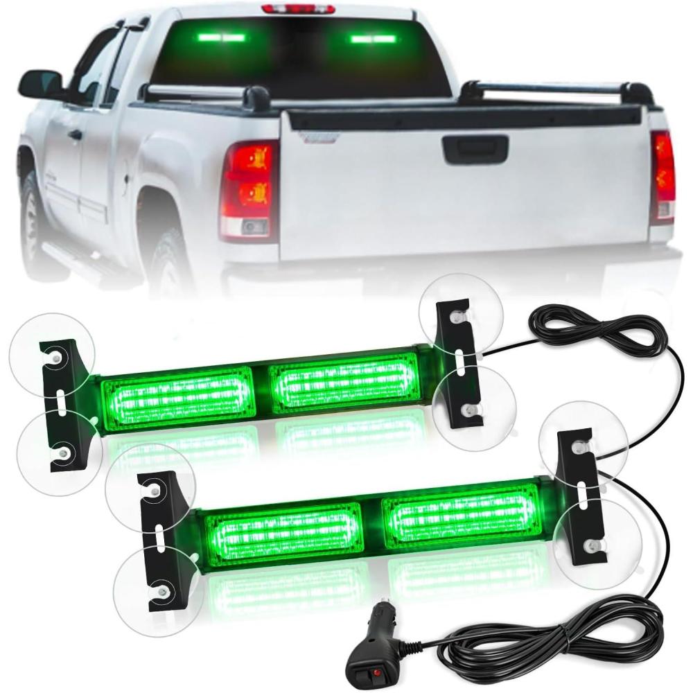 imageNilight 40LED Amber Green Emergency Strobe Traffic Advisor Light Bar with Suction Cups Dash Safety Warning Hazard Flashing Lights Interior FrontRear Windshield for Trucks Construction VehiclesGreen
