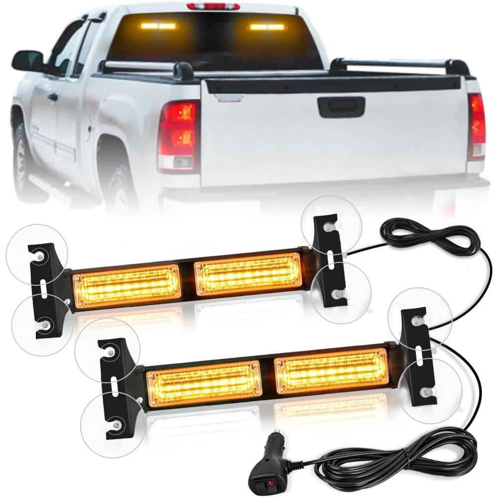 imageNilight 40LED Amber Green Emergency Strobe Traffic Advisor Light Bar with Suction Cups Dash Safety Warning Hazard Flashing Lights Interior FrontRear Windshield for Trucks Construction VehiclesAmber