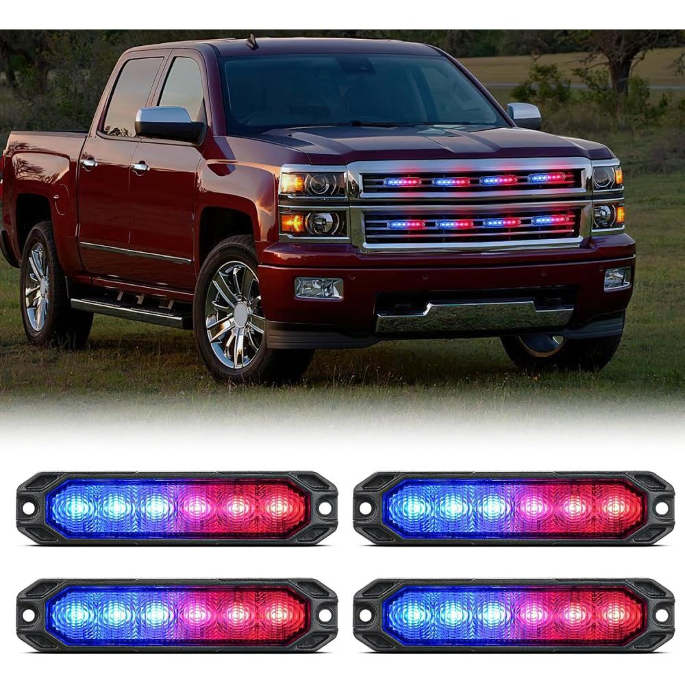 imageNilight 6LED Emergency Strobe Lights 4PCS Ultra slim Surface Mount Hazard Caution Light bar 1224V Sync Feature Warning Flashing kit for Truck Car Vehicle ATV SUV UTV Yellow and BlueRed and Blue
