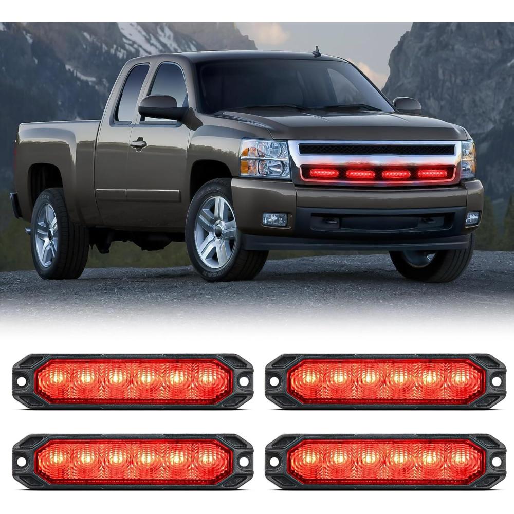 imageNilight 6LED Emergency Strobe Lights 4PCS Ultra slim Surface Mount Hazard Caution Light bar 1224V Sync Feature Warning Flashing kit for Truck Car Vehicle ATV SUV UTV Yellow and Blueclear