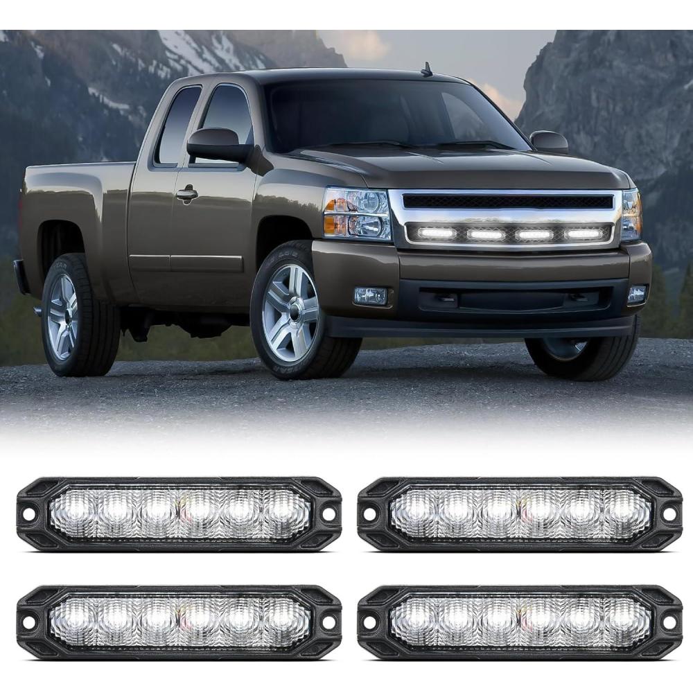 imageNilight 6LED Emergency Strobe Lights 4PCS Ultra slim Surface Mount Hazard Caution Light bar 1224V Sync Feature Warning Flashing kit for Truck Car Vehicle ATV SUV UTV Yellow and BlueWhite