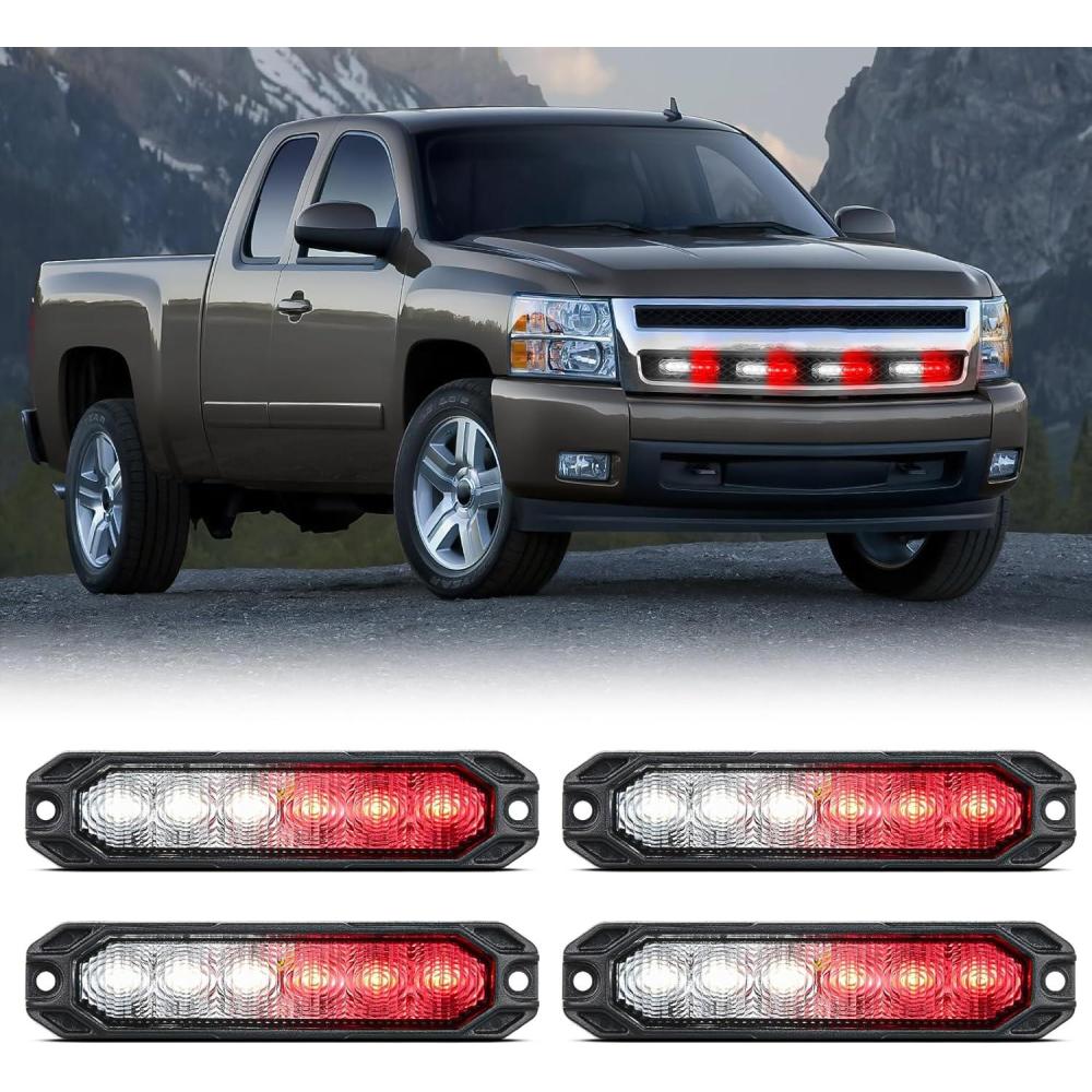 imageNilight 6LED Emergency Strobe Lights 4PCS Ultra slim Surface Mount Hazard Caution Light bar 1224V Sync Feature Warning Flashing kit for Truck Car Vehicle ATV SUV UTV Yellow and BlueRed and White