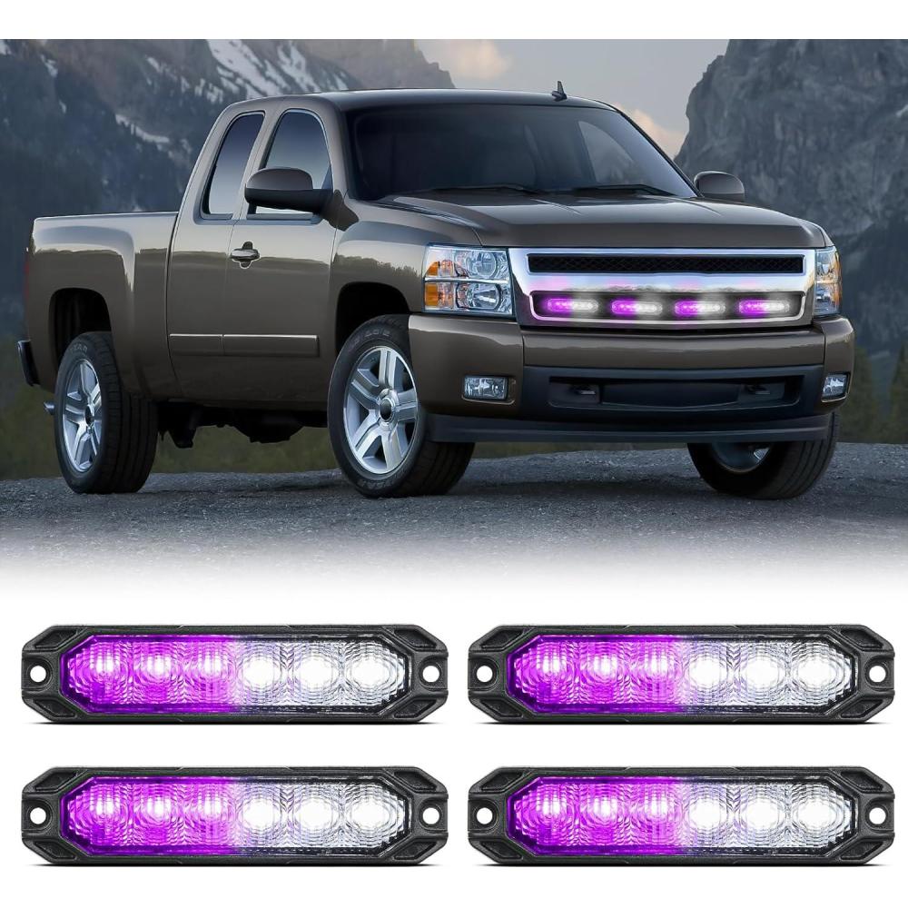 imageNilight 6LED Emergency Strobe Lights 4PCS Ultra slim Surface Mount Hazard Caution Light bar 1224V Sync Feature Warning Flashing kit for Truck Car Vehicle ATV SUV UTV Yellow and BluePurple and White
