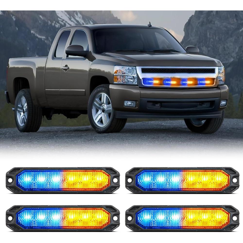 imageNilight 6LED Emergency Strobe Lights 4PCS Ultra slim Surface Mount Hazard Caution Light bar 1224V Sync Feature Warning Flashing kit for Truck Car Vehicle ATV SUV UTV Yellow and BlueYellow and Blue