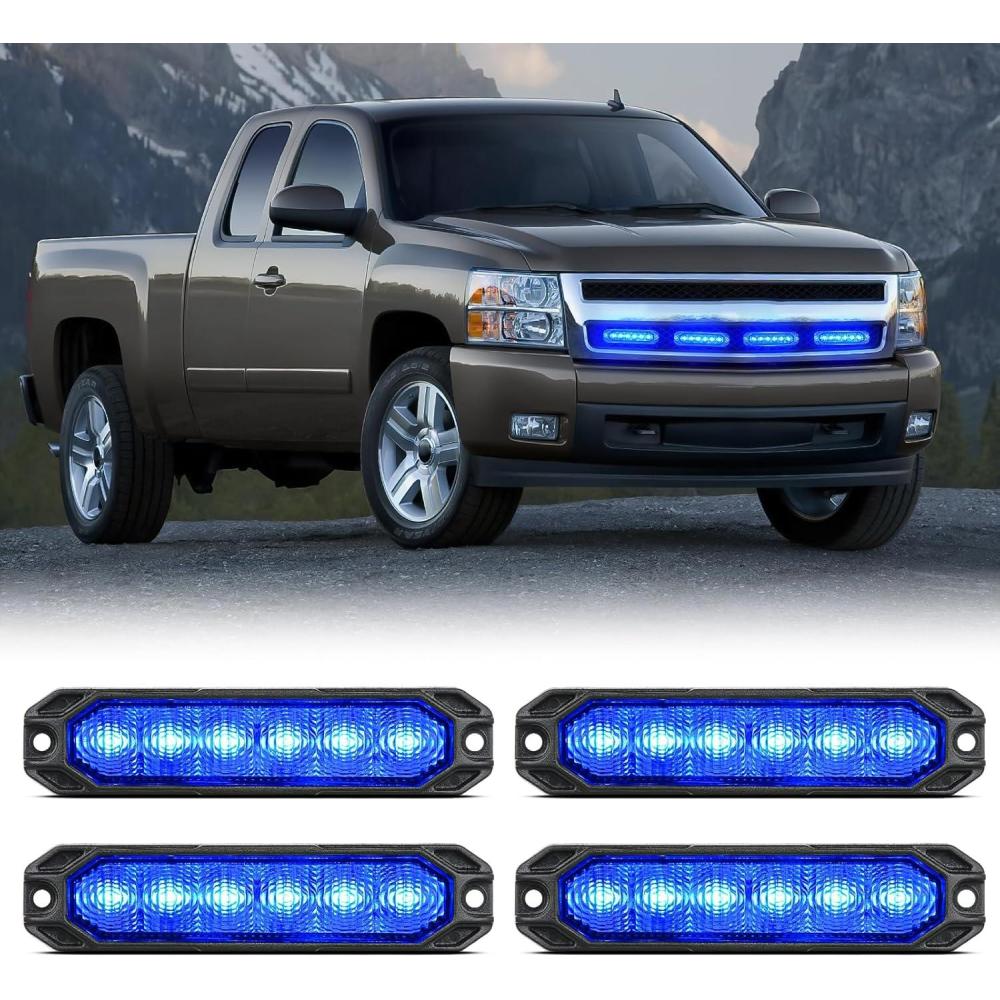 imageNilight 6LED Emergency Strobe Lights 4PCS Ultra slim Surface Mount Hazard Caution Light bar 1224V Sync Feature Warning Flashing kit for Truck Car Vehicle ATV SUV UTV Yellow and BlueBlue