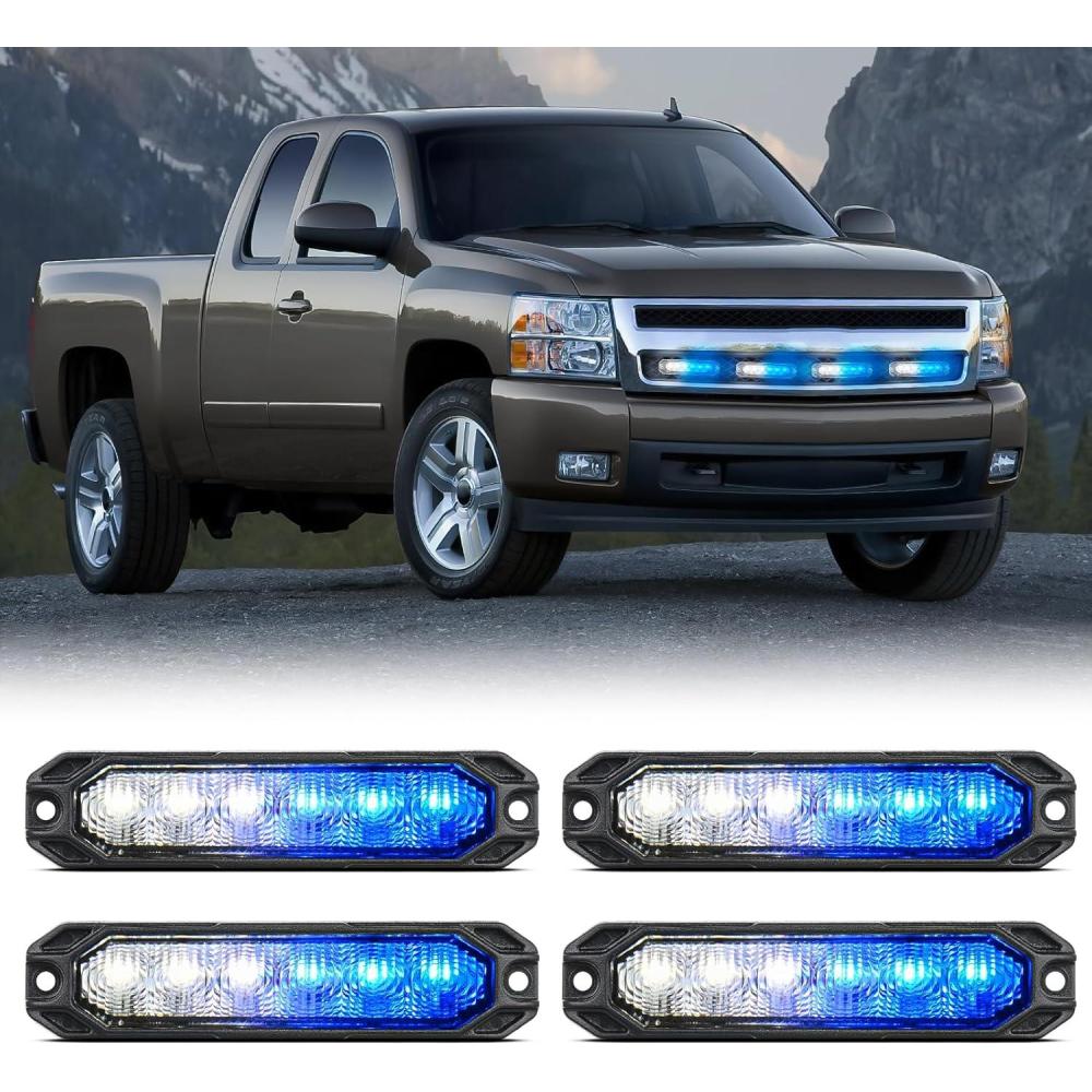 imageNilight 6LED Emergency Strobe Lights 4PCS Ultra slim Surface Mount Hazard Caution Light bar 1224V Sync Feature Warning Flashing kit for Truck Car Vehicle ATV SUV UTV Yellow and BlueBule White