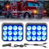 Nilight 12LED Magnetic Wireless Trailer Lights 2PCS Rechargeable Portable Hazard Beacon Warning Light Blue Emergency Strobe Light for Trucks Trailers Vehicles Cars Bus Surface Mount