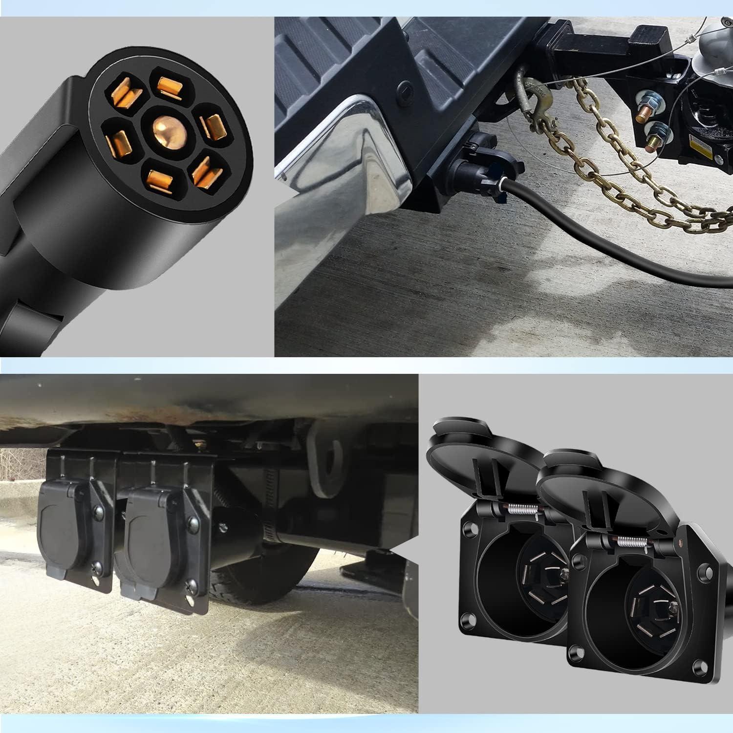 imageNilight 50050R 7Way Trailer Plug Socket Extension Cable 3FT Long 1014 AWG DoubleProng Copper TerminalsWires for 7Blade Trailer Wiring Connector Cord 2 Years WarrantyY Splitter Trailer Plug