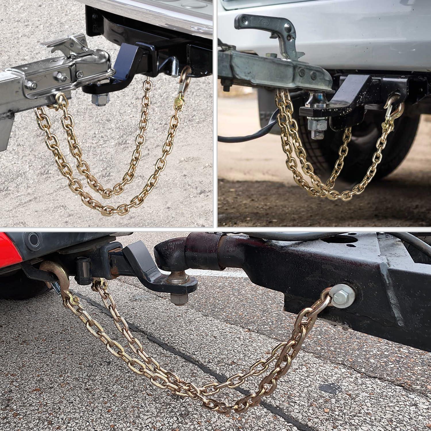 imageNilight 38quot X 35quot Trailer Safety Chain 2pcs Grade 70 Towing Chain with Clevis Snap Hooks 26400lbs Break Strength use for Trailer RVand Boat Towing and Gooseneck Couplers516 X 35 Trailer Safety Chain
