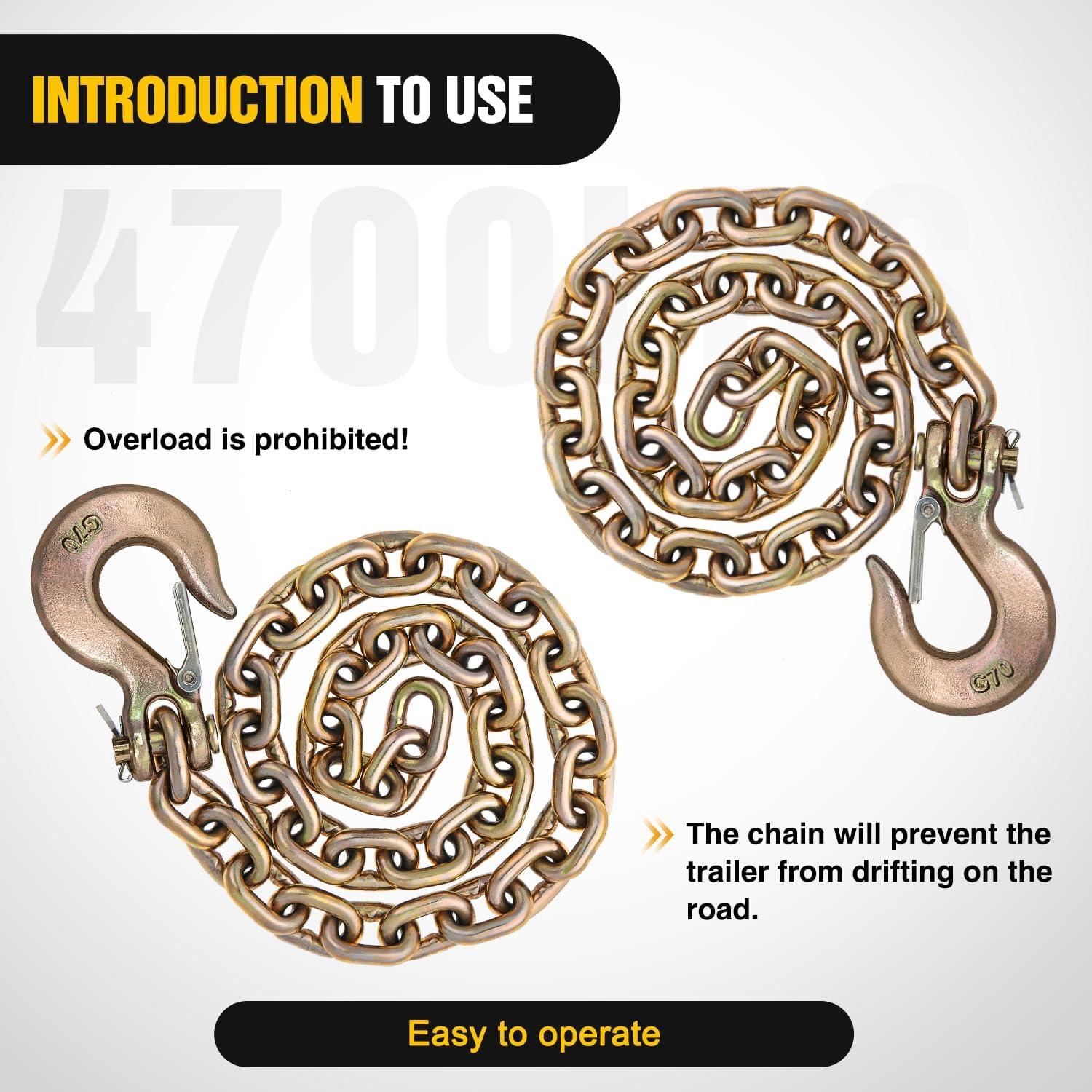 imageNilight 38quot X 35quot Trailer Safety Chain 2pcs Grade 70 Towing Chain with Clevis Snap Hooks 26400lbs Break Strength use for Trailer RVand Boat Towing and Gooseneck Couplers516 X 35 Trailer Safety Chain