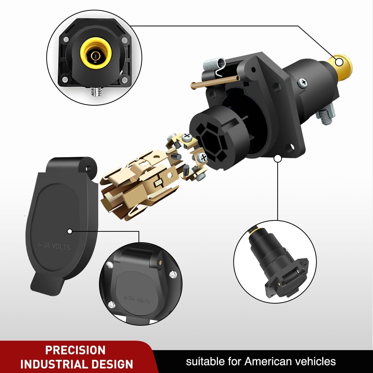 imageNilight 7 Way Round RV Blade Wiring Connect Combo Harness with Mounting Bracket Trailer Side 7 Pin Adapter PlugVehicle Side 7 Way Connector7Pin Male Replacement Plug