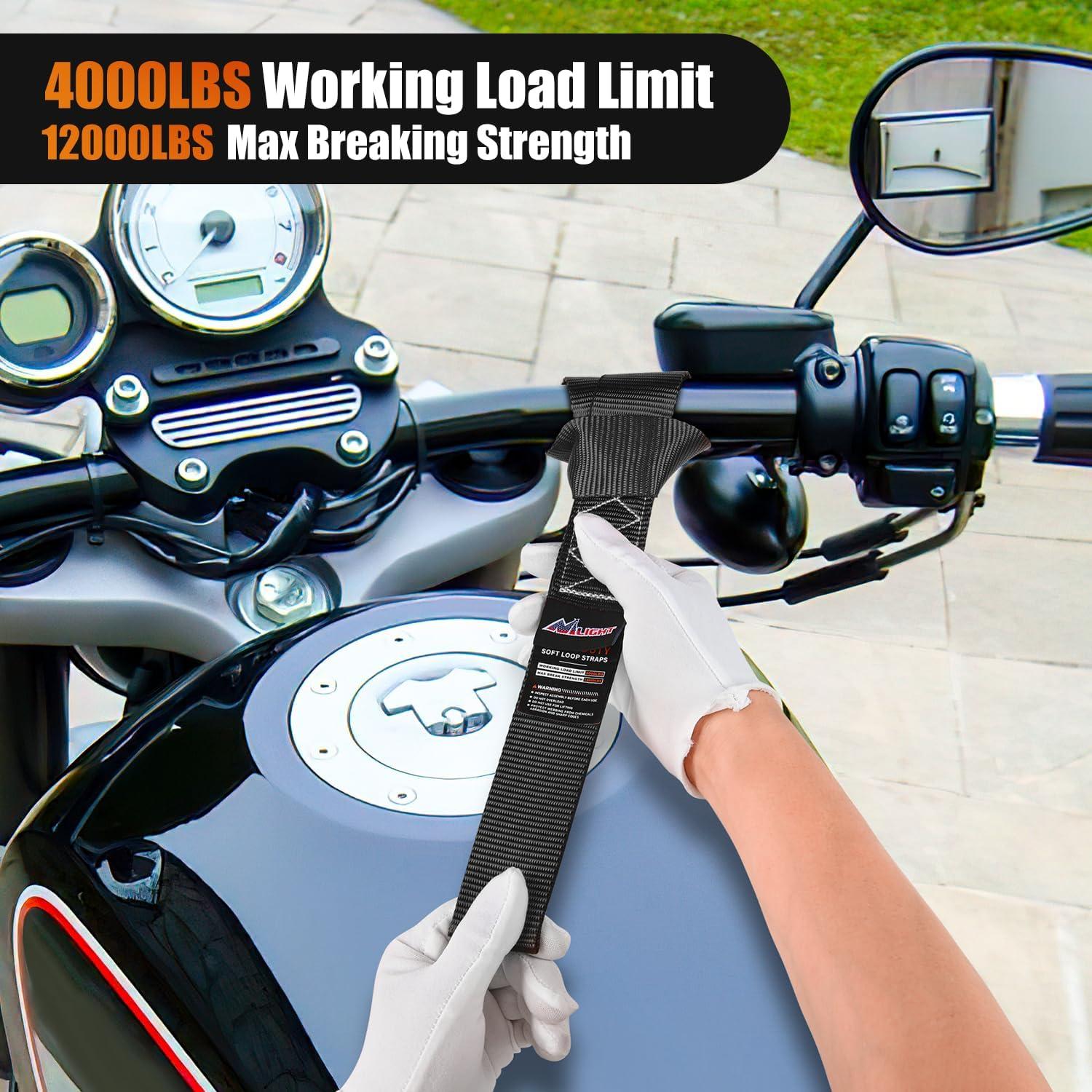 imageNilight Soft Loop 1717quot Motorcycle Tie Down Straps Heavy Duty 12000Lbs Max Break Strength for Securing ATV UTV Kayak Moving Cargo 8PKBlackBlack