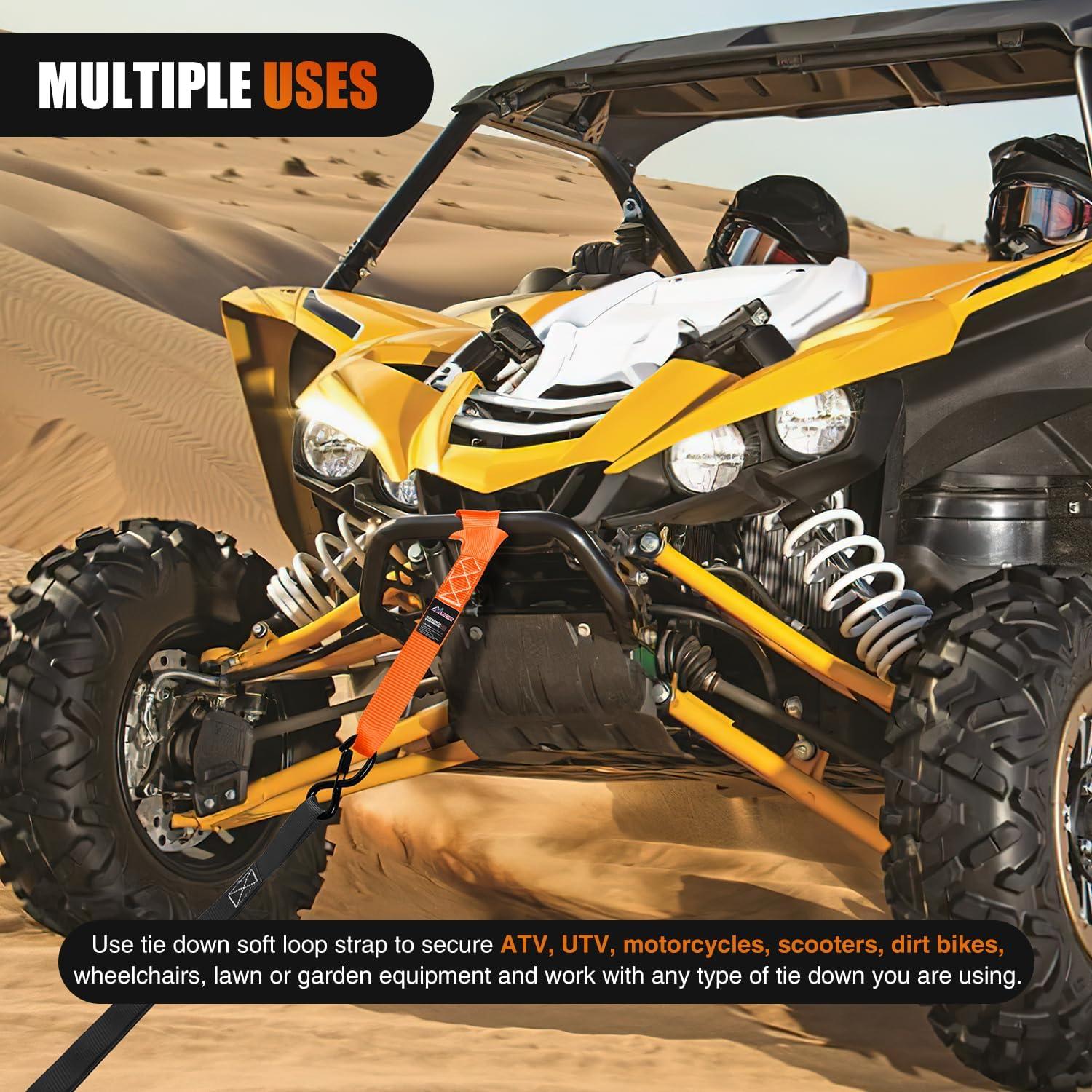 imageNilight Soft Loop 1717quot Motorcycle Tie Down Straps Heavy Duty 12000Lbs Max Break Strength for Securing ATV UTV Kayak Moving Cargo 8PKBlackOrange