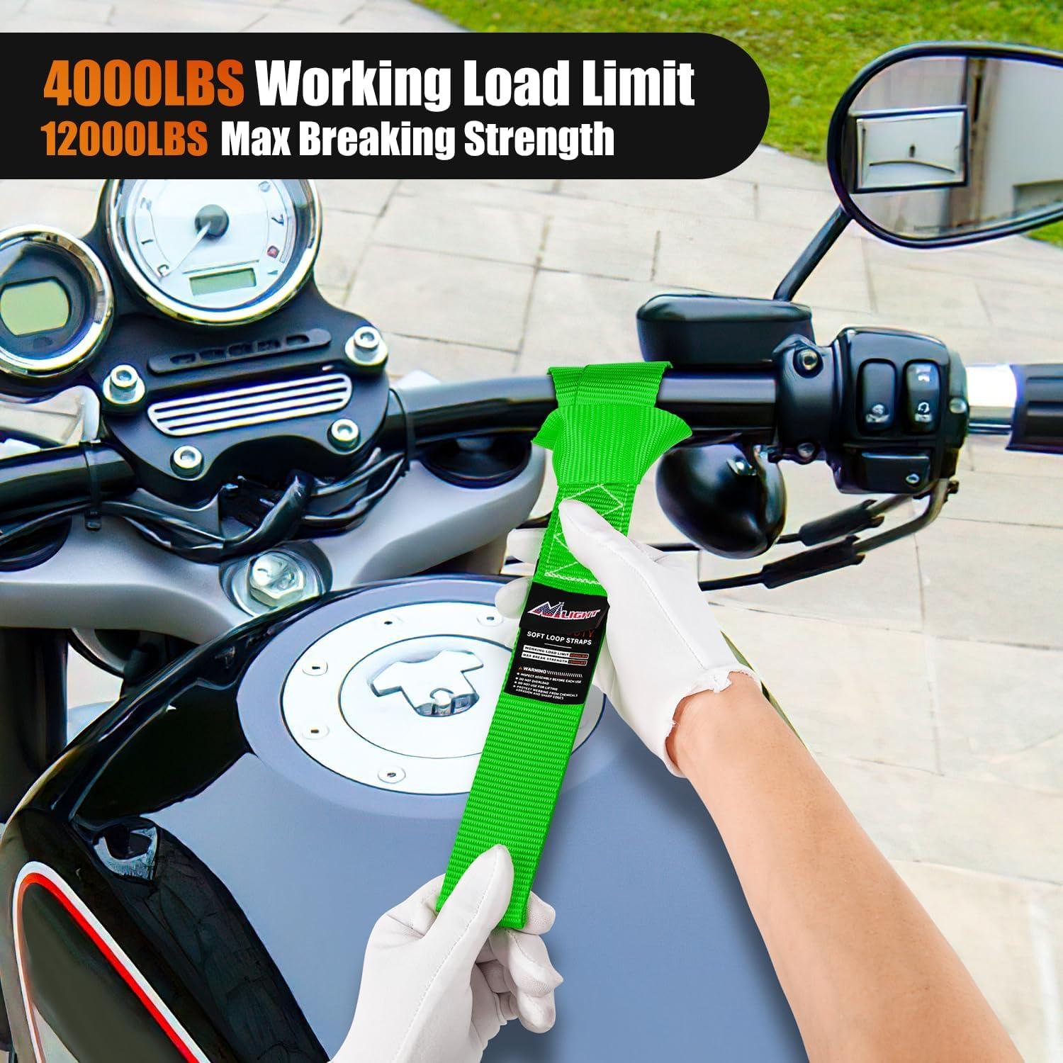 imageNilight Soft Loop 1717quot Motorcycle Tie Down Straps Heavy Duty 12000Lbs Max Break Strength for Securing ATV UTV Kayak Moving Cargo 8PKRedGreen