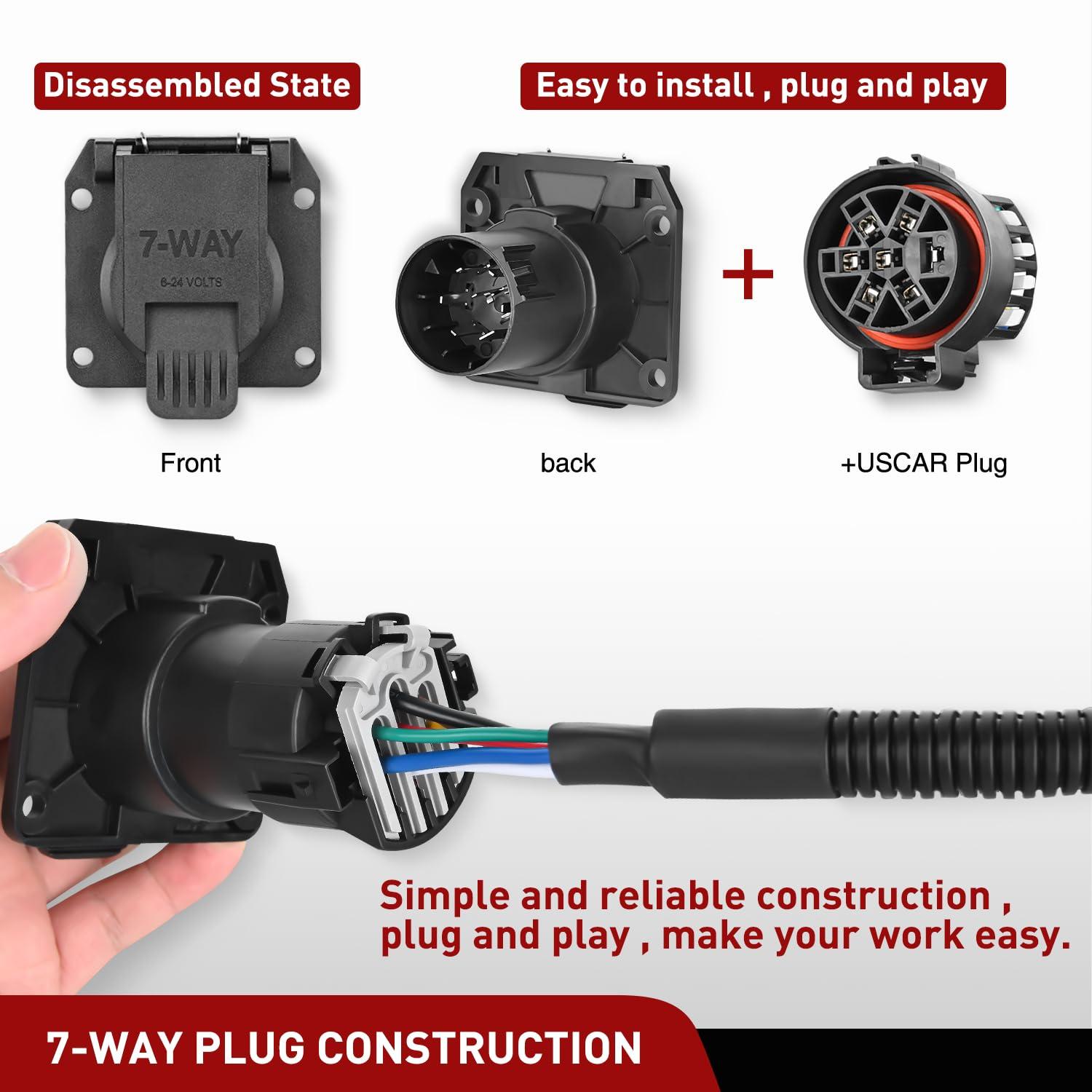 imageNilight USCAR 7 Pin to 4Pin Trailer Wiring Harness Standard 7 Way Plug for Tailgate Light Bar Adapter 41 Inches Wire for Factory Tow Package Vehicles with Uscar Socket19992001 Ford F250F550 Trailer Harness