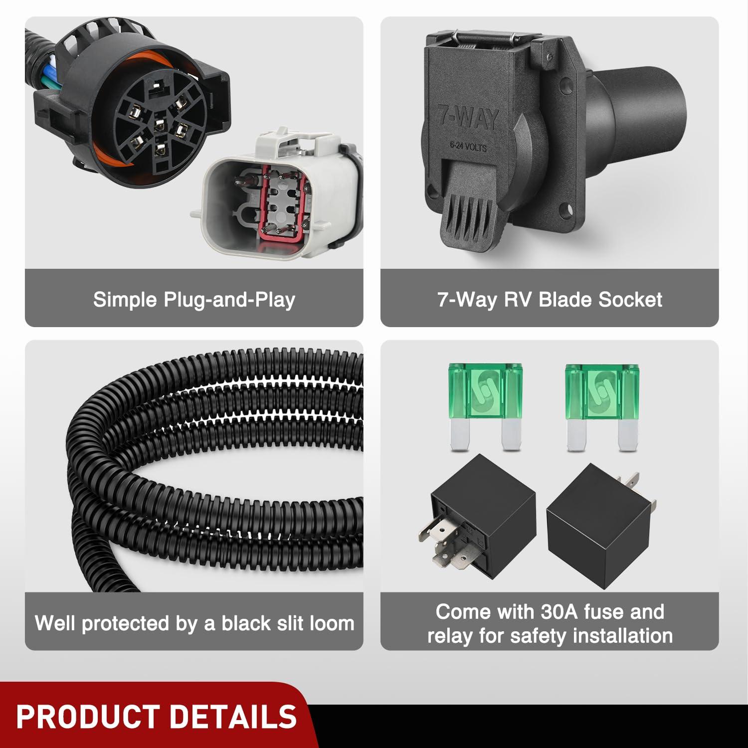 imageNilight USCAR 7 Pin to 4Pin Trailer Wiring Harness Standard 7 Way Plug for Tailgate Light Bar Adapter 41 Inches Wire for Factory Tow Package Vehicles with Uscar Socket19992001 Ford F250F550 Trailer Harness