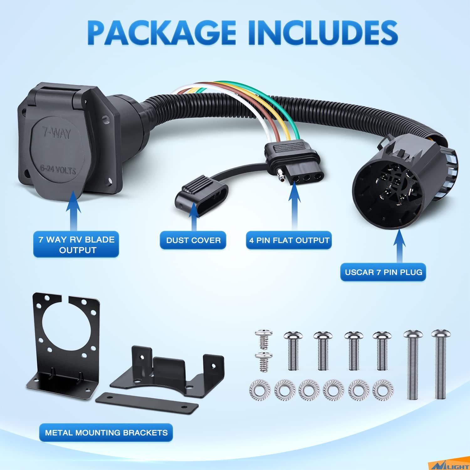 imageNilight USCAR 7 Pin to 4Pin Trailer Wiring Harness Standard 7 Way Plug for Tailgate Light Bar Adapter 41 Inches Wire for Factory Tow Package Vehicles with Uscar SocketUSCAR 7Pin to 74Pin Trailer Adapter