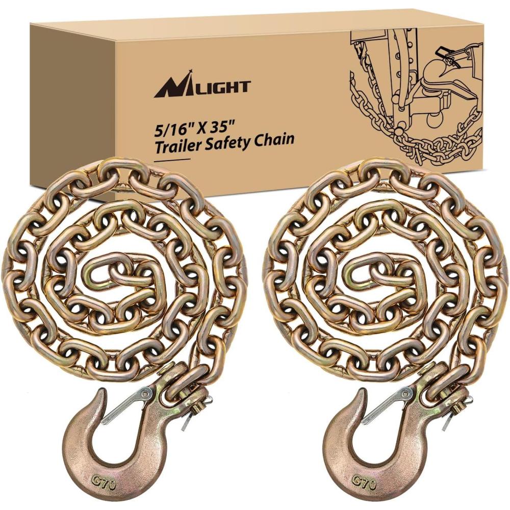 imageNilight 38quot X 35quot Trailer Safety Chain 2pcs Grade 70 Towing Chain with Clevis Snap Hooks 26400lbs Break Strength use for Trailer RVand Boat Towing and Gooseneck Couplers516 X 35 Trailer Safety Chain
