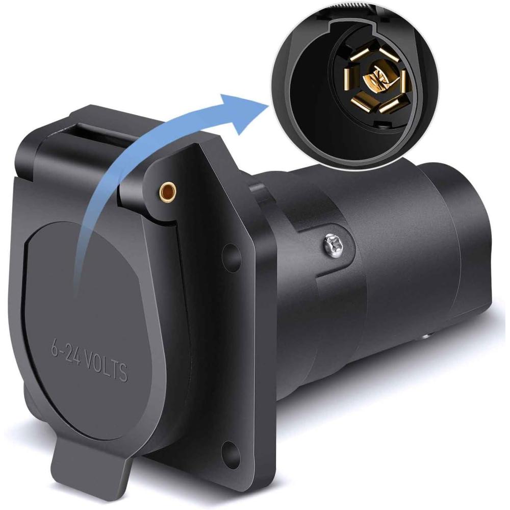 imageNilight 7 Way Round RV Blade Wiring Connect Combo Harness with Mounting Bracket Trailer Side 7 Pin Adapter PlugVehicle Side 7 Way Connector7Pin Male Replacement Plug