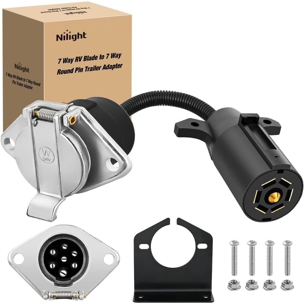 imageNilight 7 Way Round RV Blade Wiring Connect Combo Harness with Mounting Bracket Trailer Side 7 Pin Adapter PlugVehicle Side 7 Way Connector7Way RV Blade to 7 Way Round Pin