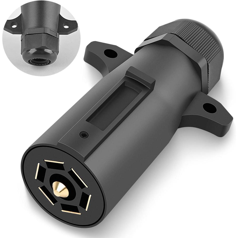 imageNilight 7 Way Round RV Blade Wiring Connect Combo Harness with Mounting Bracket Trailer Side 7 Pin Adapter PlugVehicle Side 7 Way ConnectorTraditional 7 Way