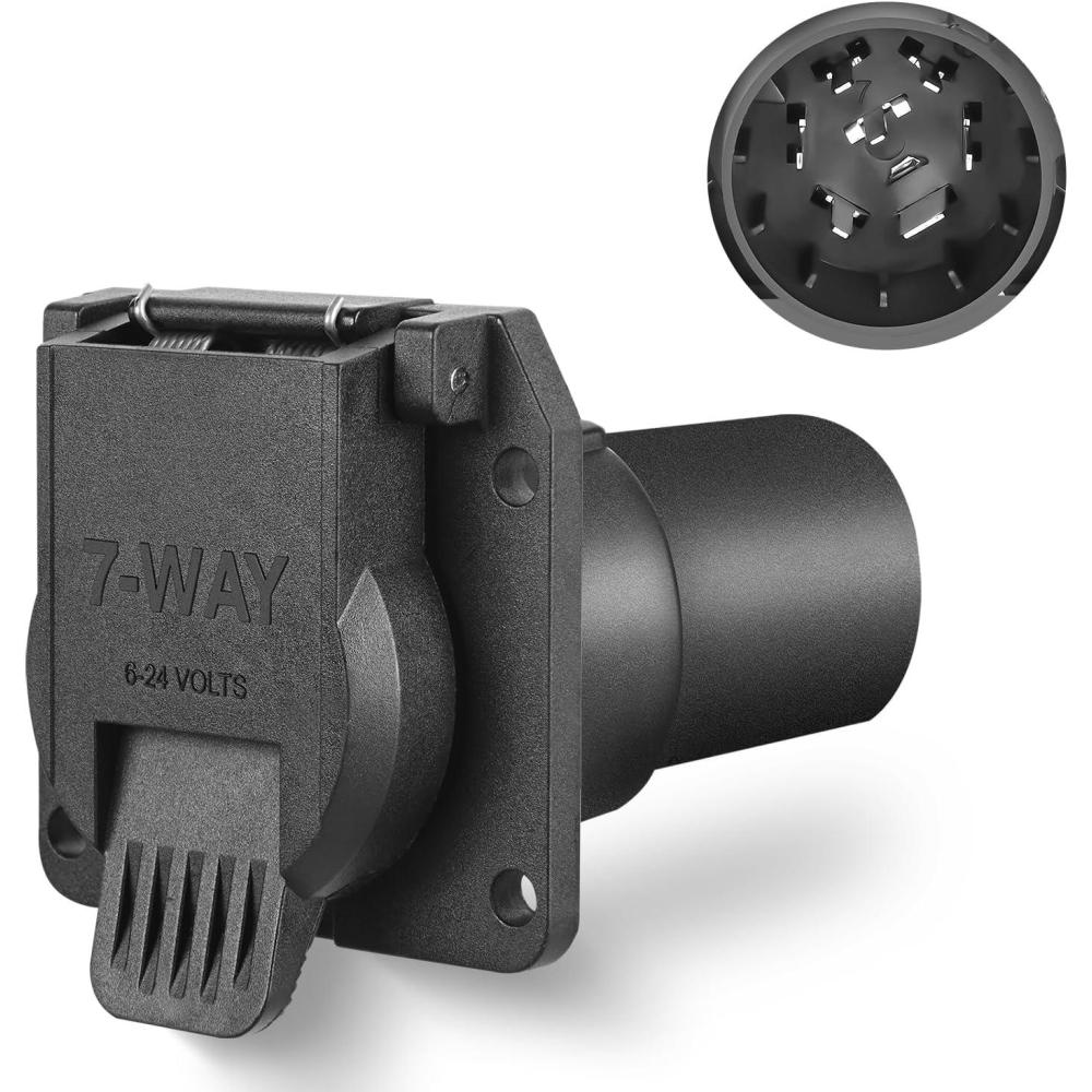 imageNilight 7 Way Round RV Blade Wiring Connect Combo Harness with Mounting Bracket Trailer Side 7 Pin Adapter PlugVehicle Side 7 Way ConnectorUSCAR to 7 Way Trailer Adapter