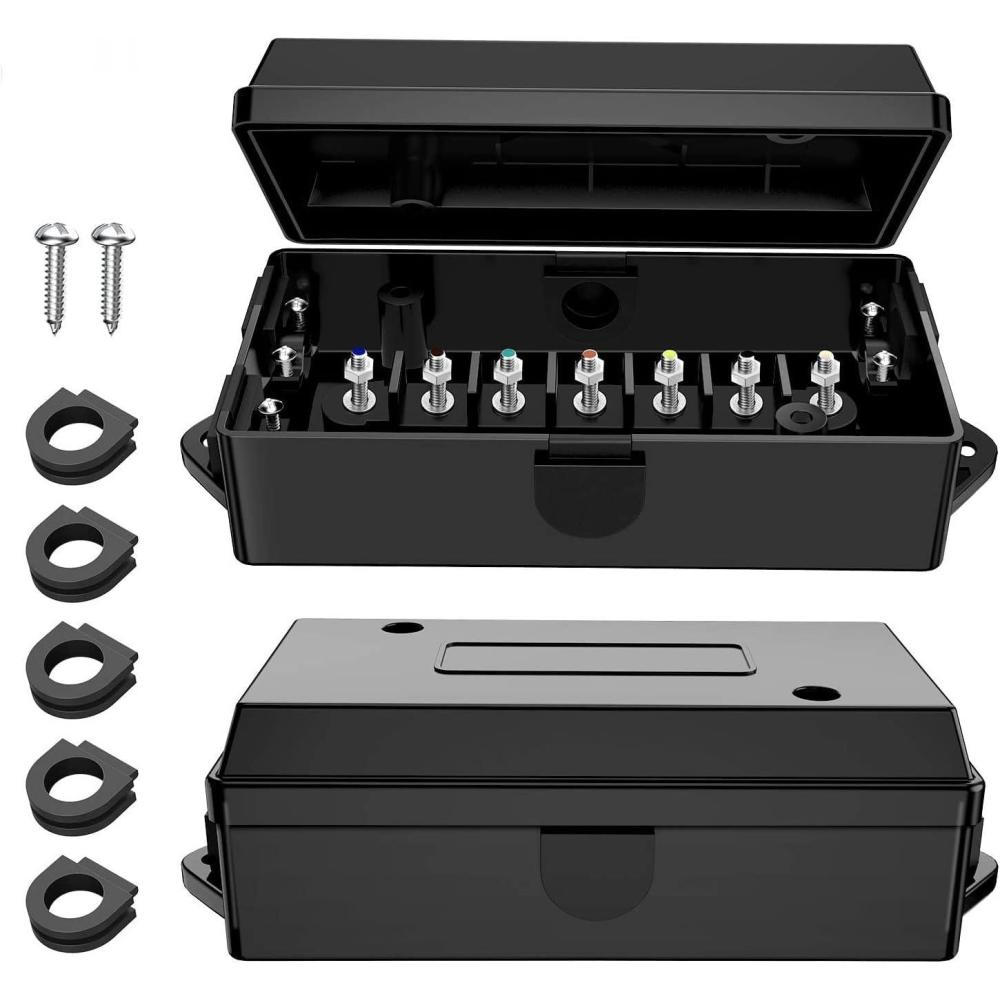 imageNilight 7Way 16FT 7 Way Trailer Extension Cord Heavy Duty Plug Inline Cord 16 FT for Truck Camper Blade Molded RV Cable Wire Weatherproof Corrosion Resistant 7 Pin Trailer Plug Wire HarnessJunction Box 2PCS