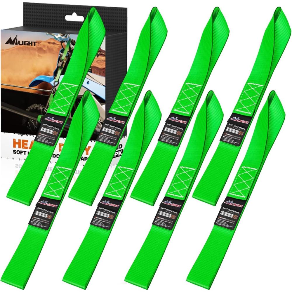 imageNilight Soft Loop 1717quot Motorcycle Tie Down Straps Heavy Duty 12000Lbs Max Break Strength for Securing ATV UTV Kayak Moving Cargo 8PKBlackGreen