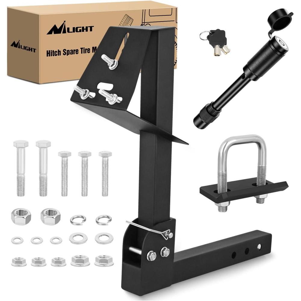 imageNilight Spare Tire Carrier Trailer Spare Tire Mount Boat Trailer Carrier Bracket Utility Trailer Accessories Fits 4 ampamp 5 ampamp 6 Lugs Trailer Wheels on 4quot 45 475 5 and 55 Bolt Patterns 150 LbsSpare Tire Carrier for 2 Inch Receiver