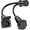 Nilight – 50050R 7-Way Trailer Plug Socket Extension Cable 3FT Long 10-14 AWG Double-Prong Copper Terminals/Wires for 7-Blade Trailer Wiring Connector Cord, 2 Years Warranty(Y Splitter Trailer Plug)