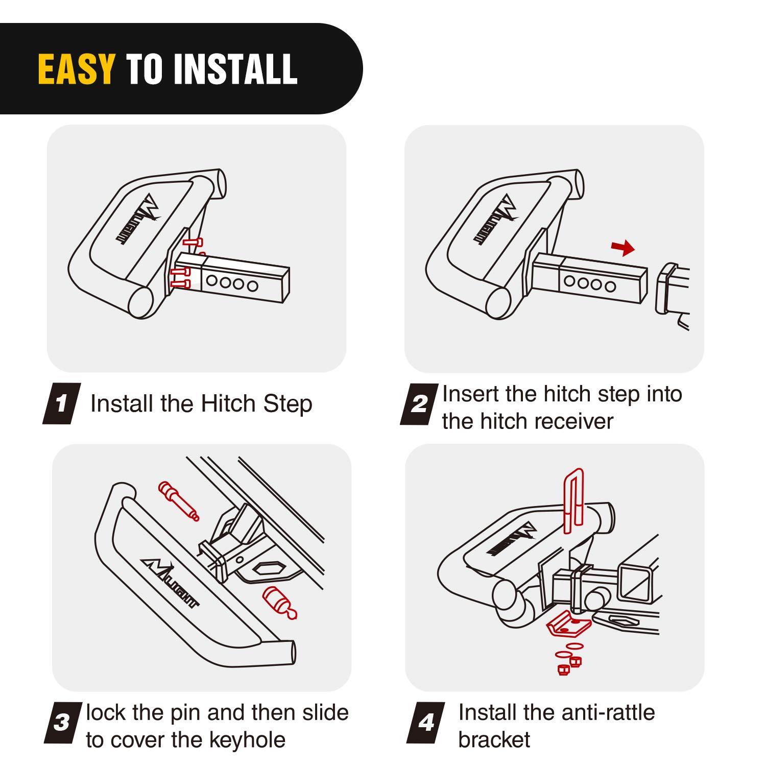 imageNilight Hitch Step 2 Inch Receiver Universal with LED Light Pin Lock and UBolts StabilizeRear Bumper Guard for Pickups Trucks Vans SUVs ATVsHeavy Duty Hitch Step