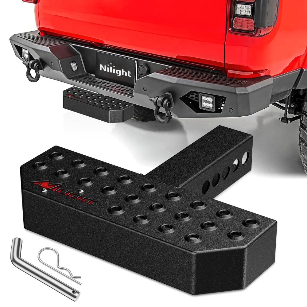 imageNilight Hitch Step 2 Inch Receiver Universal with LED Light Pin Lock and UBolts StabilizeRear Bumper Guard for Pickups Trucks Vans SUVs ATVs119 Inch Hitch Step