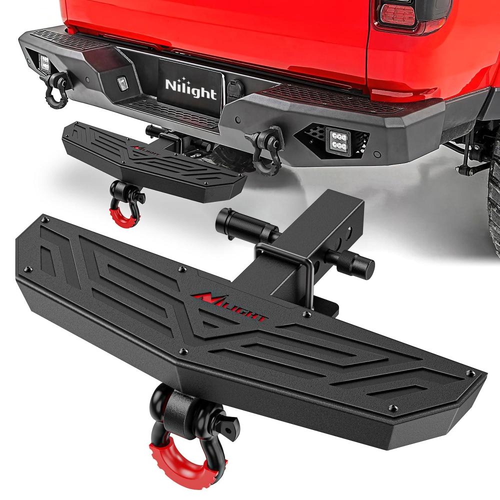 imageNilight Hitch Step 2 Inch Receiver Universal with LED Light Pin Lock and UBolts StabilizeRear Bumper Guard for Pickups Trucks Vans SUVs ATVsHitch Step wDRing Shackle