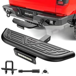 Nilight Hitch Step 2 Inch Receiver Universal with LED Light, Pin Lock and U-Bolts Stabilize,Rear Bumper Guard for Pickups Trucks Vans SUVs ATVs(Hitch Step w/Led Light)