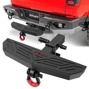 Nilight Hitch Step 2 Inch Receiver Universal with LED Light, Pin Lock and U-Bolts Stabilize,Rear Bumper Guard for Pickups Trucks Vans SUVs ATVs(Hitch Step w/D-Ring Shackle)