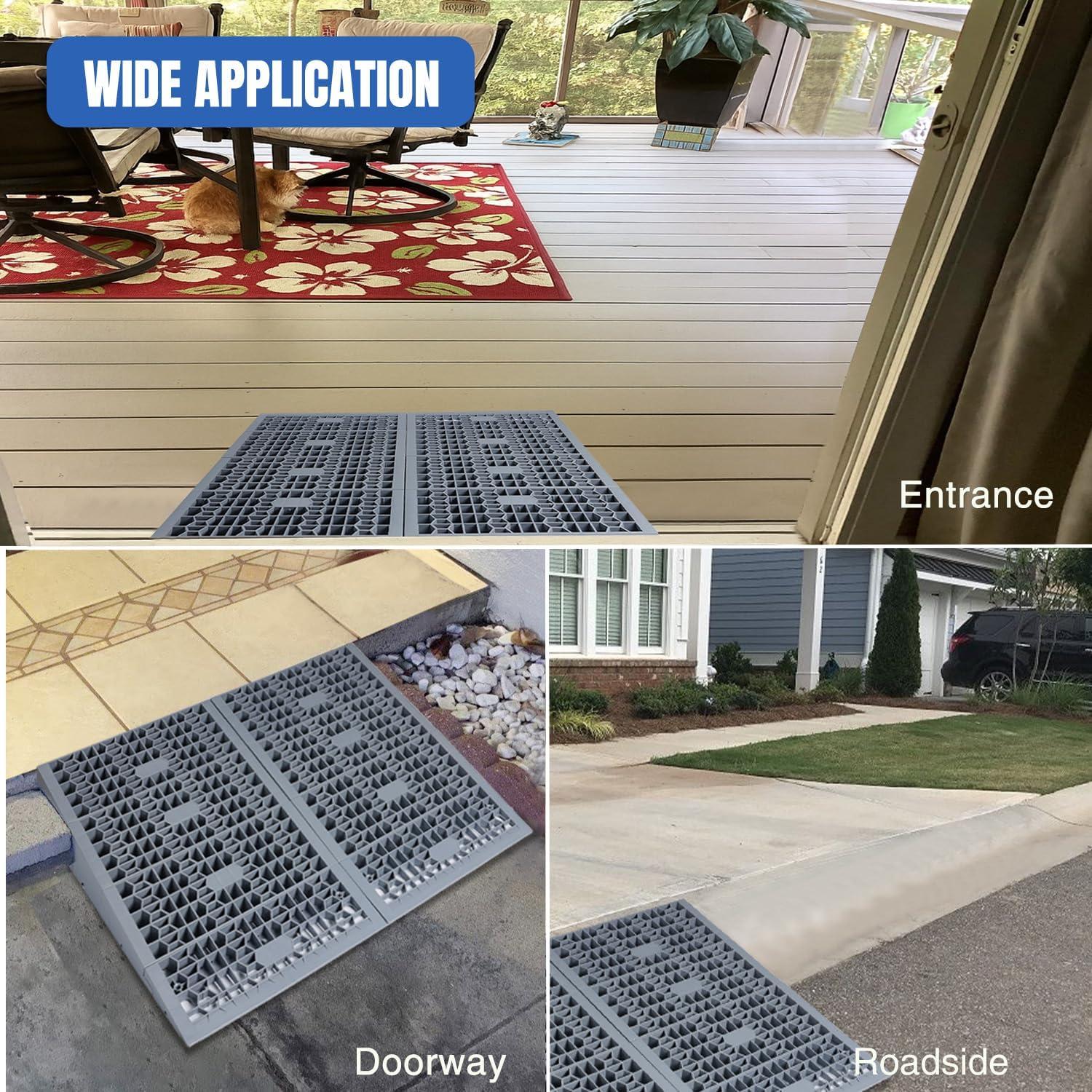 imageNilight Modular Threshold Ramps 4 Inch Rise NonSlip Interlocking Plastic Wheelchair Curb Doorway Ramp for Home Entry Indoor Outdoor 2 Pack