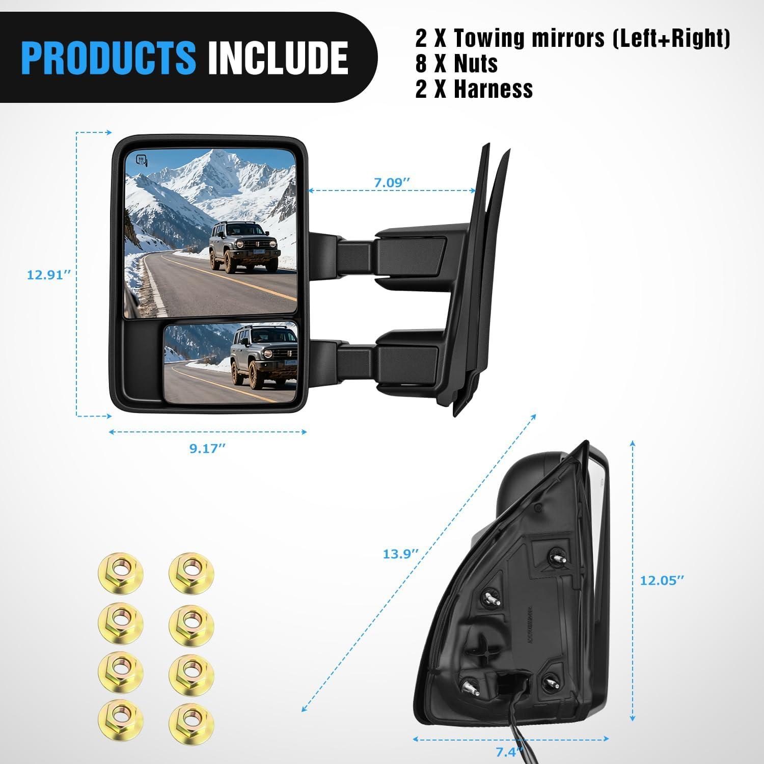 imageNilight Towing Mirrors Turn Signal Puddle Lights Power Heated Adjustable Glass Manual Telescoping Folding Compatible With 19992007 Ford F250 F350 F450 F550 Super Duty