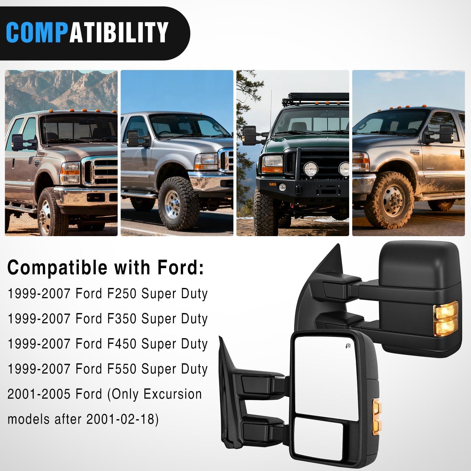 imageNilight Towing Mirrors Turn Signal Puddle Lights Power Heated Adjustable Glass Manual Telescoping Folding Compatible With 19992007 Ford F250 F350 F450 F550 Super Duty