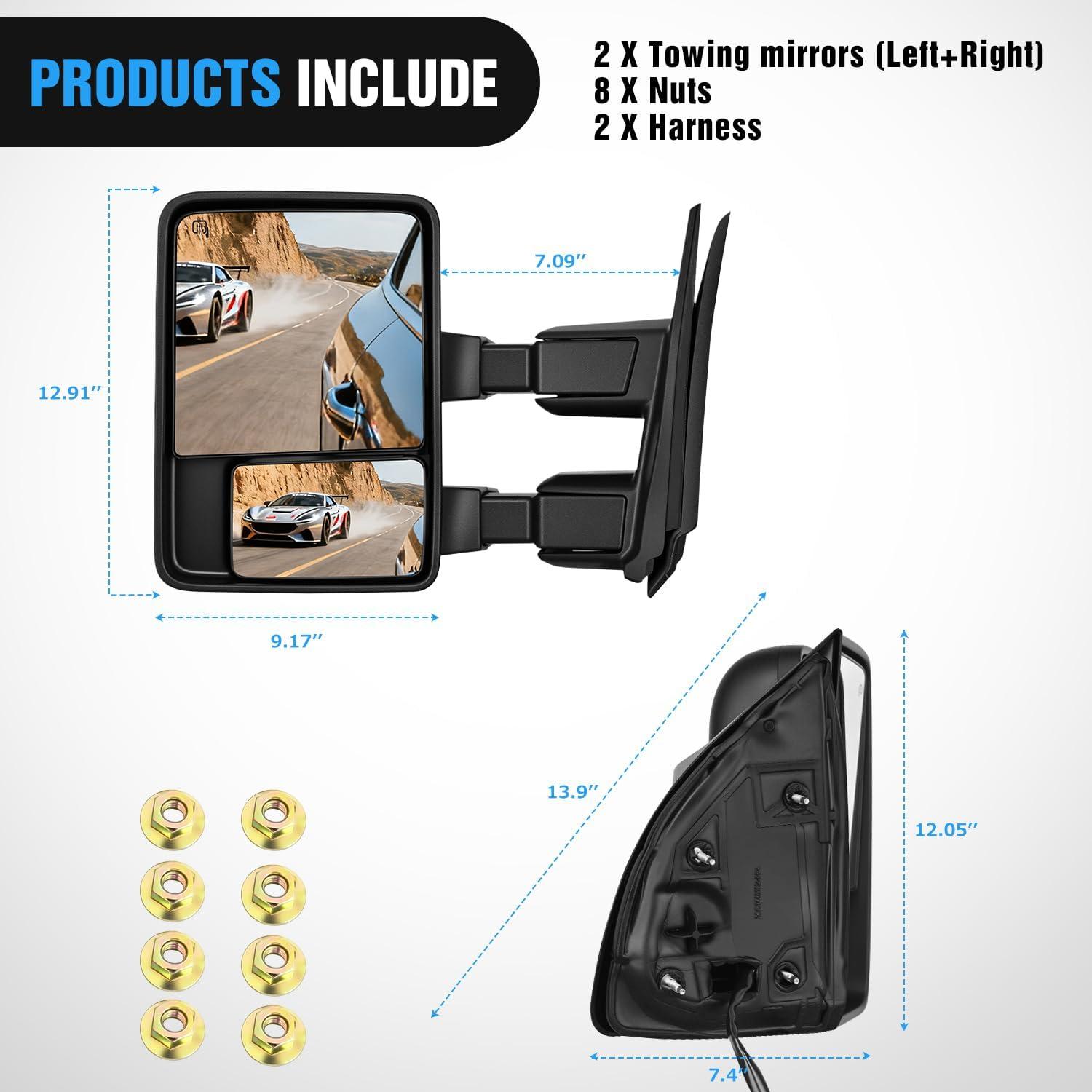 imageNilight Towing Mirrors Turn Signal Puddle Lights Power Heated Adjustable Glass Manual Telescoping Folding Compatible With 20082016 Ford F250 F350 F450 F550 Super Duty