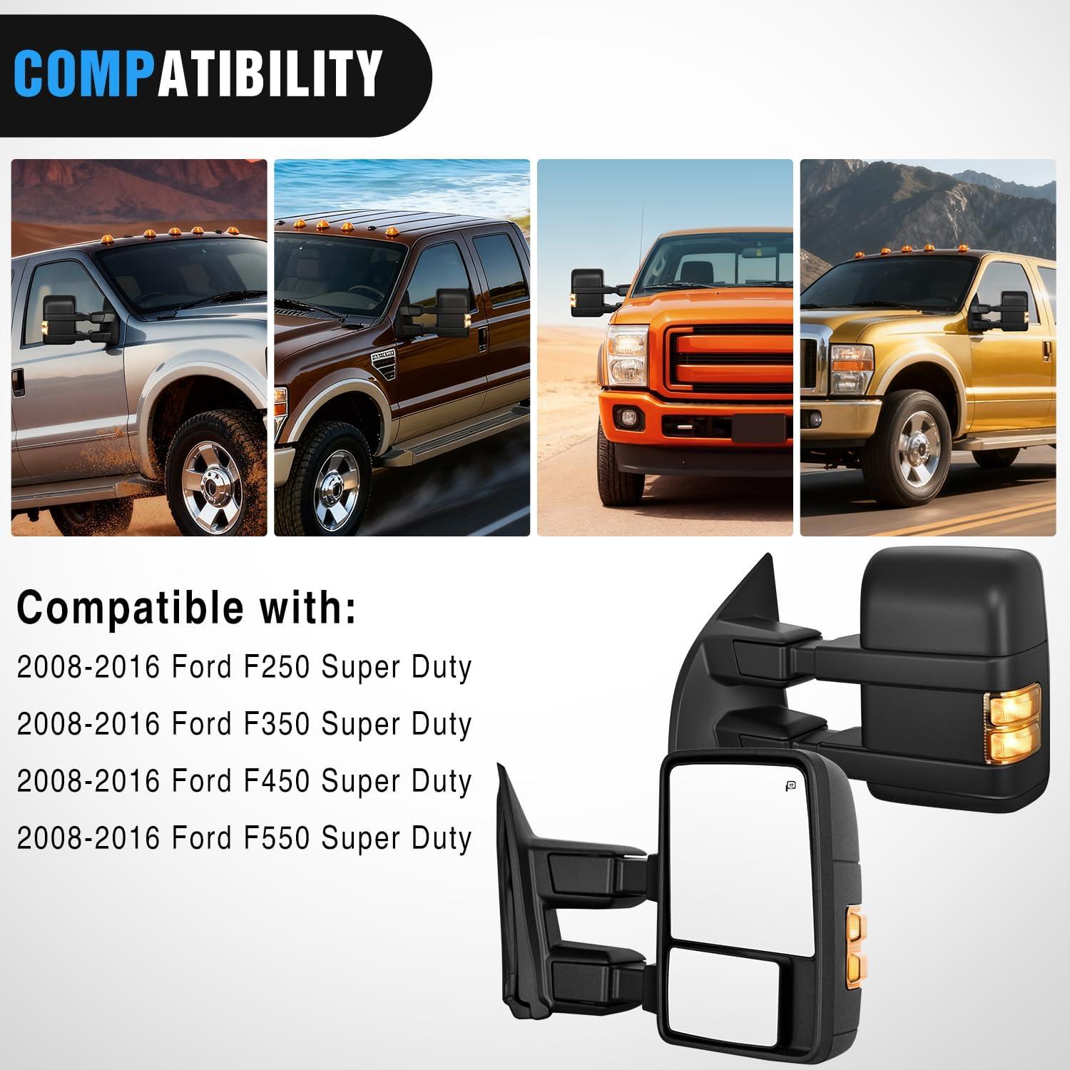 imageNilight Towing Mirrors Turn Signal Puddle Lights Power Heated Adjustable Glass Manual Telescoping Folding Compatible With 20082016 Ford F250 F350 F450 F550 Super Duty